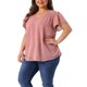 thumbnail image 4 of Agnes Orinda Women's Plus Size Pin Dots Manga Corta Cuello en V Casual Blusa Lisa 1X Rosa, 4 of 6