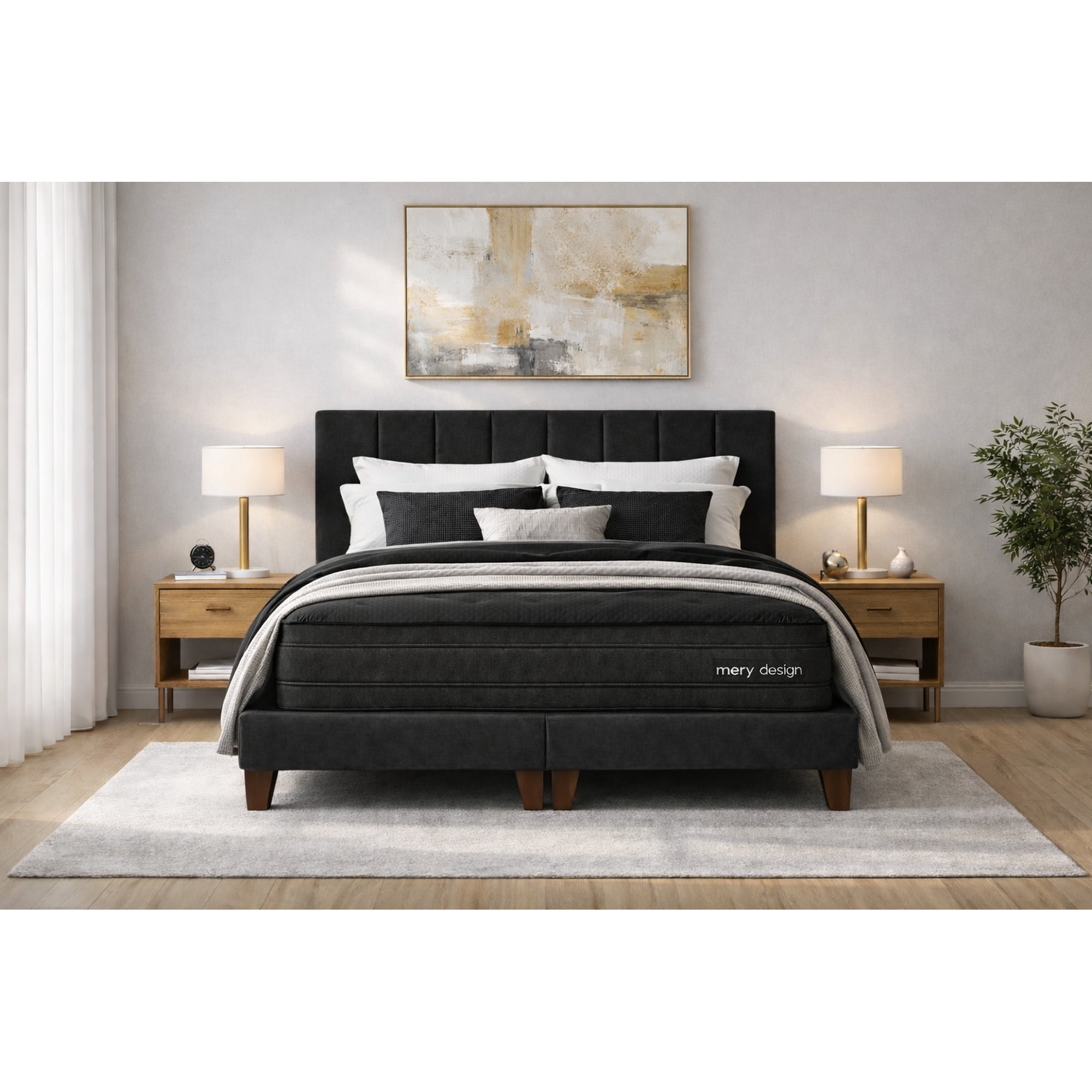 Ethan Desing - Cama 2 Plazas Completa | Base Europea + Colchón Excellense Plus 25cm + Respaldo Tapizado