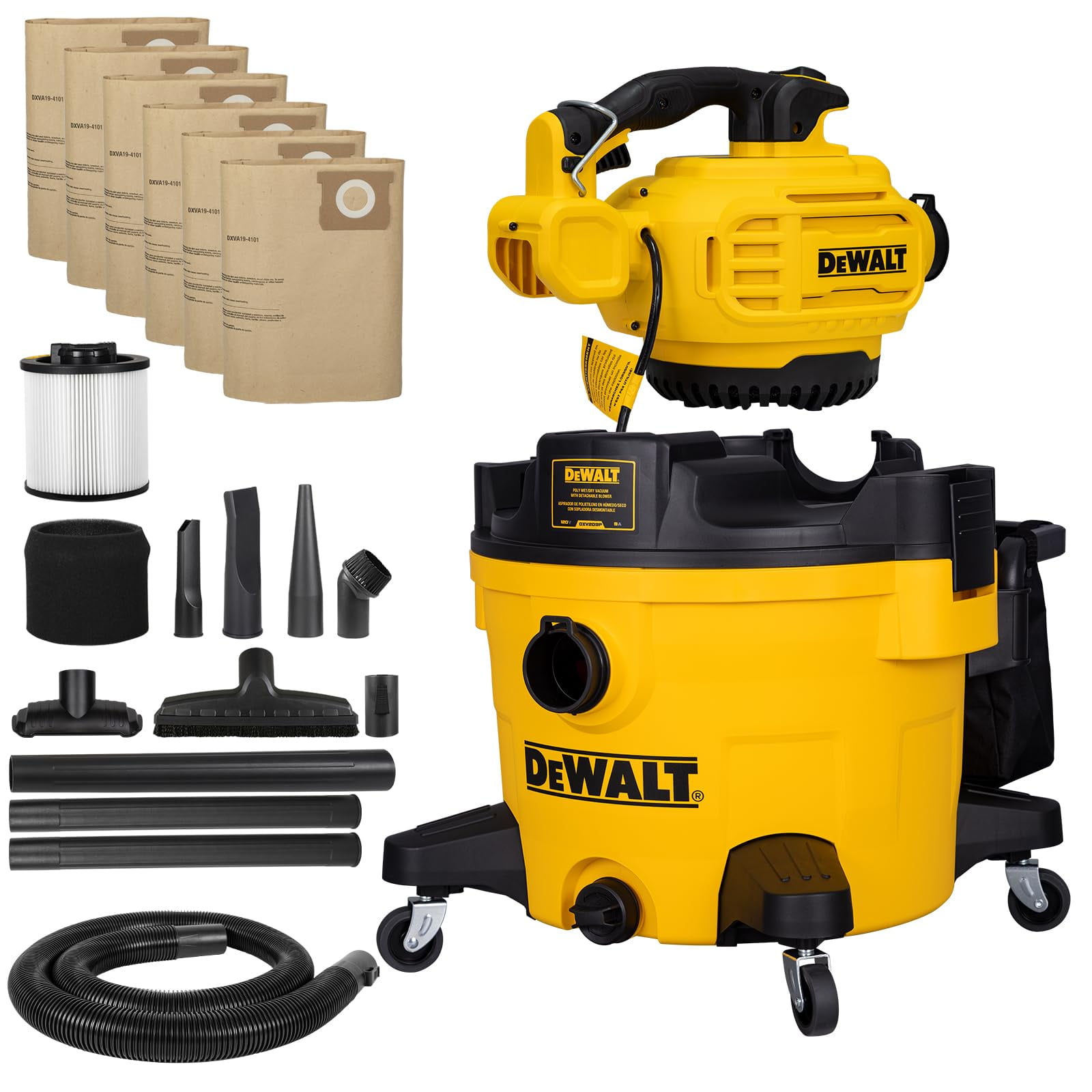 Aspiradora De Taller Dewalt Dxv209pc Para Uso Húmedo Y Seco De 34 Litros Con Soplador De Hojas De 5 Hp
