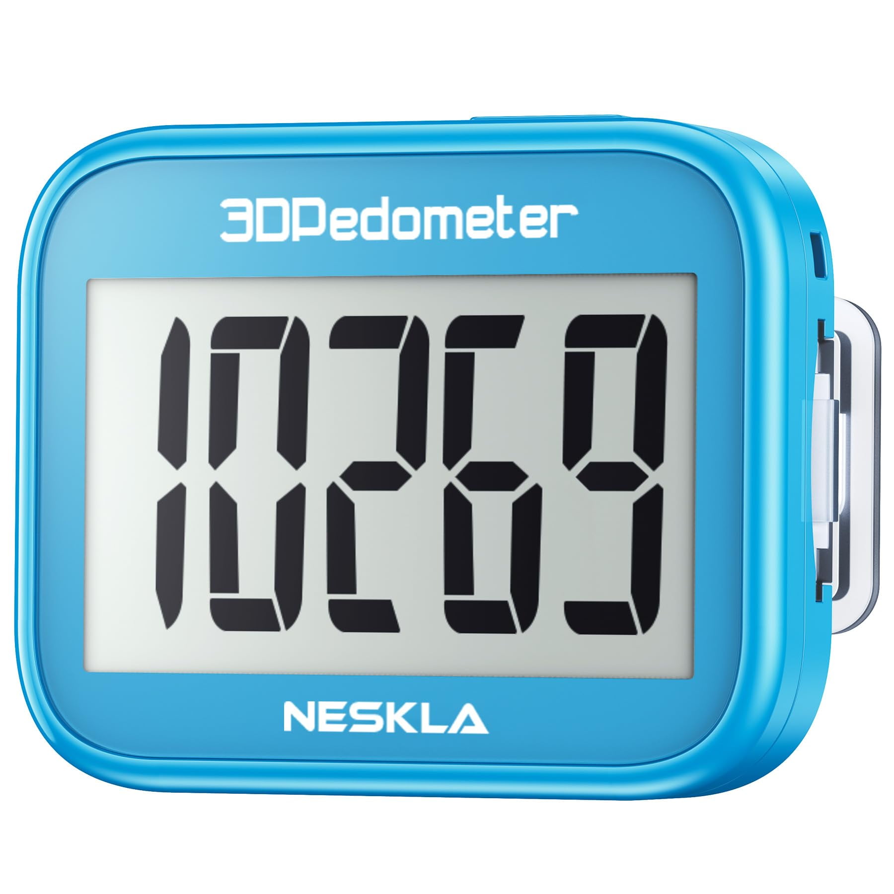 Podómetro Neskla, Contador De Pasos 3d Con Pantalla Grande, Color Azul Cielo