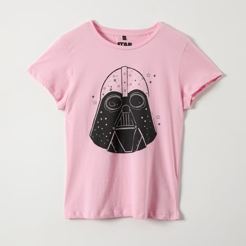Polera Manga Corta Mujer Darth Vader Rosado Star Wars