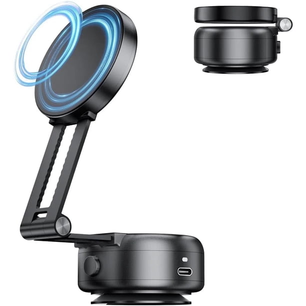 Soporte Magnético Ajustable Para Coche Con Fuerte Aspiración - Plegable, Compatible Para iPhone 16/15/14/13/12 - Ideal Para Coche, Ducha, Espejo-Negro