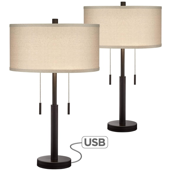 Lámparas de mesa Franklin Iron Works 64 cm con puertos USB, paquete de 2