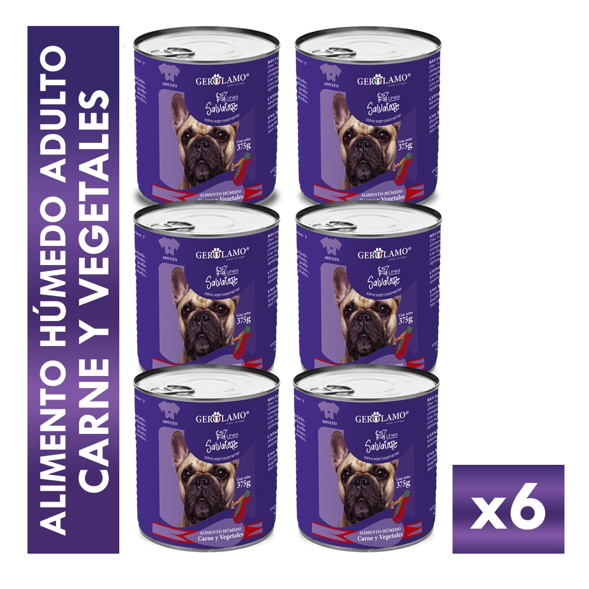 Alimento Húmedo Perro Gerolamo Paté Carne Vegetales 375g X6