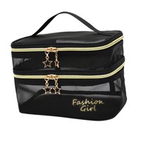 Ioensy - Bolso De Mano De Doble Capa Para Juegos De Manicura Con Aceites Esenciales, Artículos De Tocador, Color Negro Con Palabras