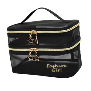 Ioensy - Bolso De Mano De Doble Capa Para Juegos De Manicura Con Aceites Esenciales, Artículos De Tocador, Color Negro Con Palabras