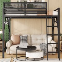 M&Ms - Queen Size Loft Bed With Ladder, Metal Queen Loft Bed With Storage Shelves, High Loft Bed For Kids Teens, Black(Expect Arrival Date 2025/12/3, Old Sku W2580P353530)