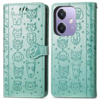 Funda Cartera Foxdock Para Oppo A60 5G , Flip Pu Con Relieve De Gatos Y Perros, Tarjetero Y Soporte