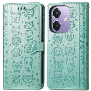 Funda Cartera Foxdock Para Oppo A60 5G , Flip Pu Con Relieve De Gatos Y Perros, Tarjetero Y Soporte