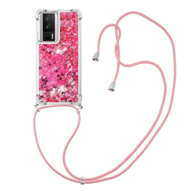 Funda FOXDOCK para Xiaomi Poco F5 Pro 5G con Cuerda Ajustable, Brillo Líquido, Protección Antigolpes y Lente – Ideal para Regalo