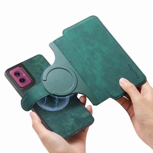 Funda Billetera Magnética para Motorola Moto G55 Soporte Tarjetas Desmontable Verde