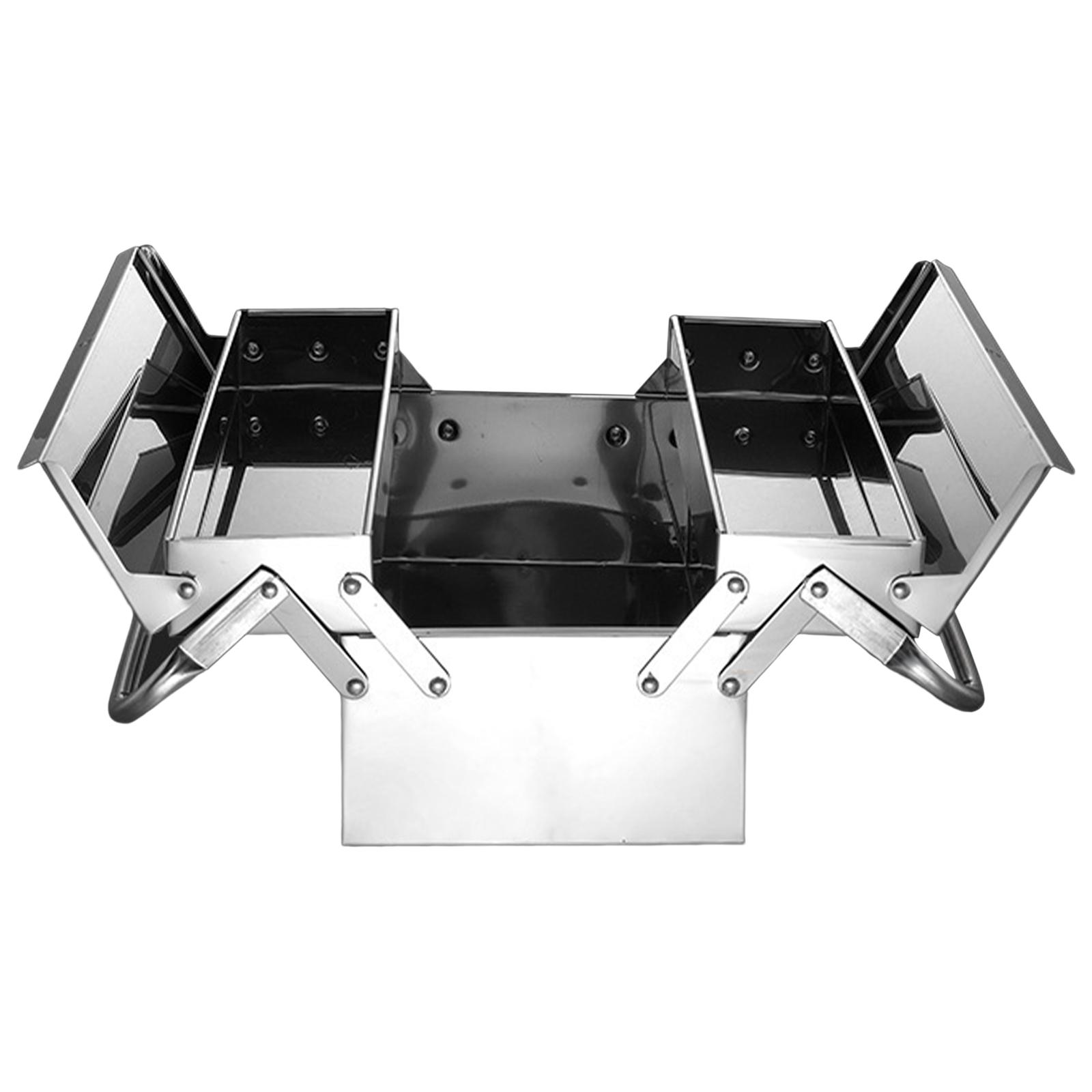 Magideal - Caja De Herramientas De Almacenamiento Multifunción De Material Acero Inoxidable Con Cerradura Bandeja De 3 Compartimentos Organizador De Hardware Fuerte Y Plata