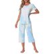 thumbnail image 2 of INSPIRE CHIC Conjunto de Pijama de Mujer con Tinte de Corbata Cuello en V Manga Corta Pantalones Capri Conjunto de Salón con Bolsillos 2XL Verde, 2 of 6