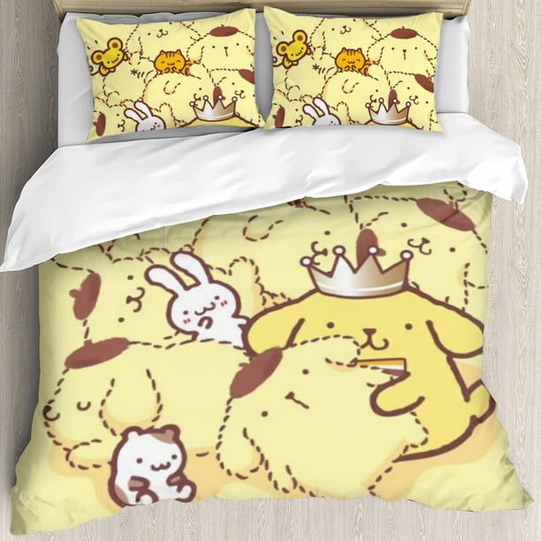 Cute Dog Comforter Set 3 Piece Twin Boys Girls Cartoon Puppy Yellow Bedding Set Lovely Pompompurin Comforter Dogs Collection Bed Set Pompompurin Lover Bedroom Decor