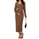 thumbnail image 1 of INSPIRE CHIC Vestido de Maternidad Ajustado de Punto Canalé de Manga Larga L Marrón, 1 of 6