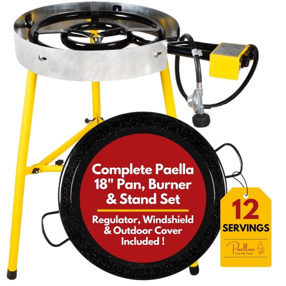 Set de quemador y soporte para paella Paelluxe, 12 porciones con sartén de 46 cm