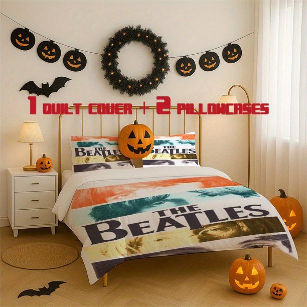 3pcs The Beatles Band Printed Bedding Set Soft Polyester Fabric Decorative & Warm