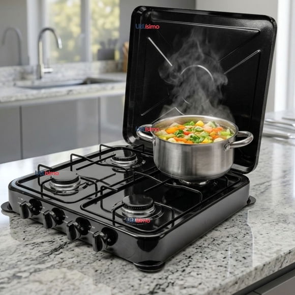 Cocina Encimera a Gas Licuado 4 Platos Cocinilla Negro