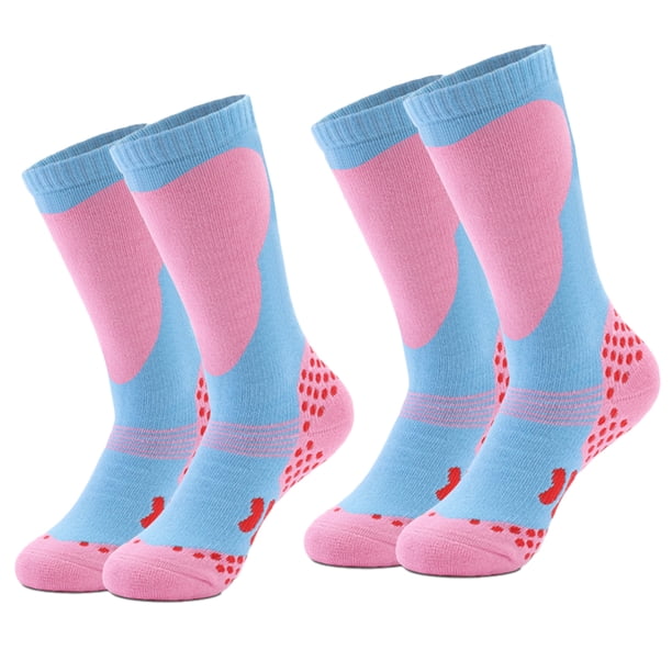 Calcetines de esquí para niños, paquete de 2 pares de calcetines de snowboard para niños y niñas pequeños, diseño por encima de la pantorrilla con puño antideslizante.