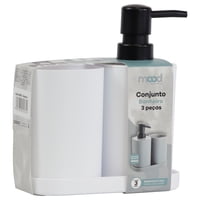 Set Dispensador De Jabón Nobre 350 Ml 3 Piezas Para Baño Blanco