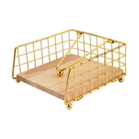 Magideal - Servilletero Rústico De Metal Con Base De Madera Y Brazo De Sujeción. Dispensador De Servilletas Y Portapapeles Para Mesa. Decoración Rústica De Mesa. Oro