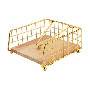 Magideal - Servilletero Rústico De Metal Con Base De Madera Y Brazo De Sujeción. Dispensador De Servilletas Y Portapapeles Para Mesa. Decoración Rústica De Mesa. Oro