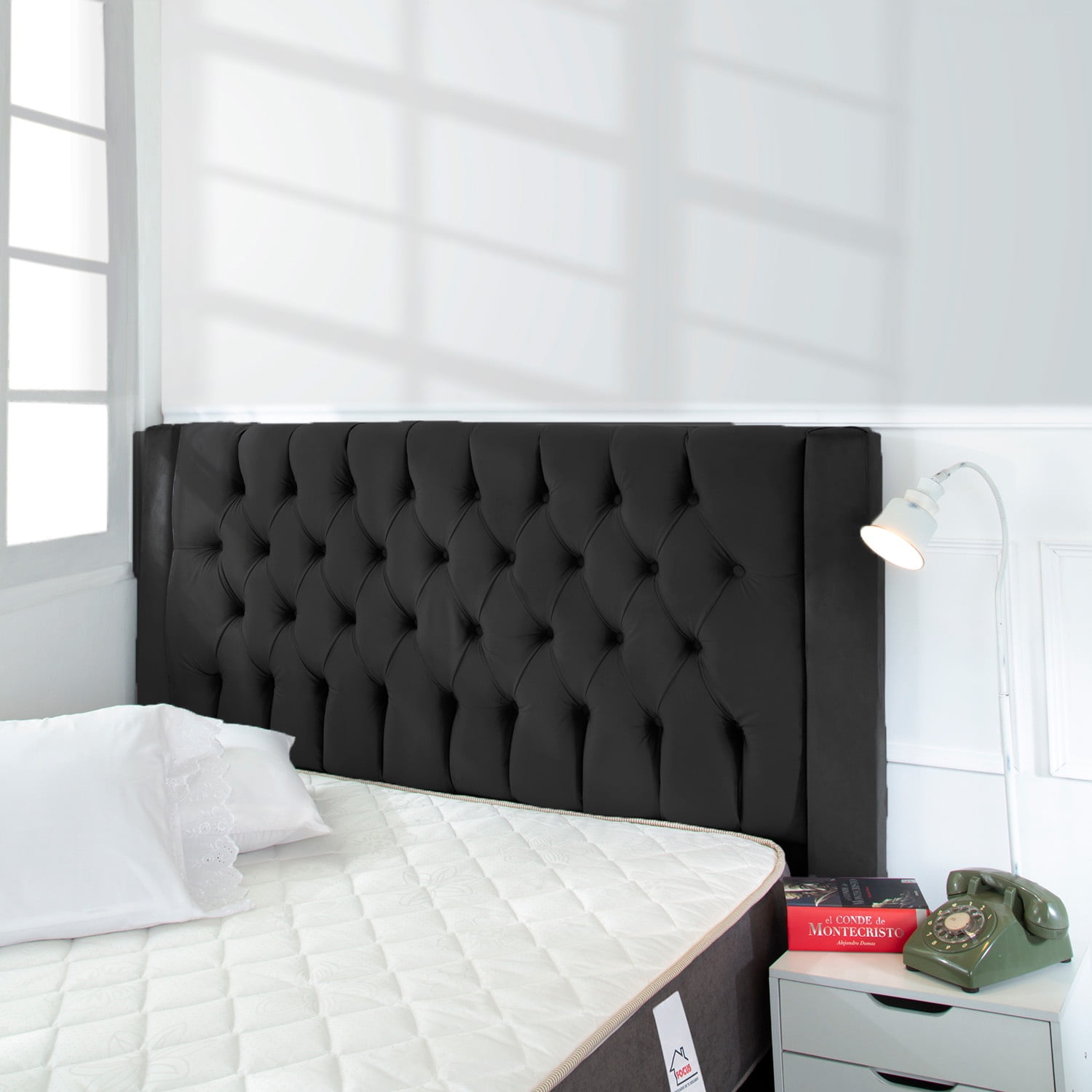 Respaldo Focus 2 Plazas Felpa Negro