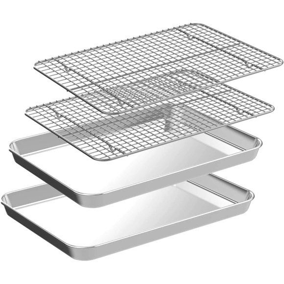 Juego de 4 piezas de bandeja para hornear CEKEE de acero inoxidable 25 cm
