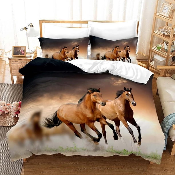 Running Horse Steed Animal Quilt Duvet Cover Set Children Home Textiles3-Piece Bedding Set