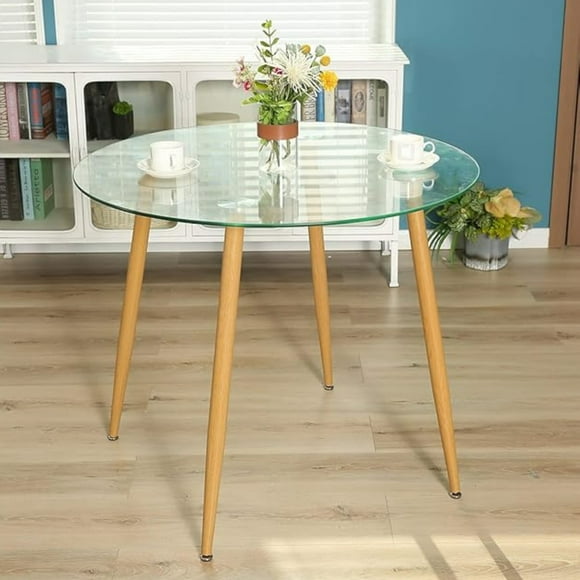 Mesa Lyon Redonda de Vidrio Base Natural 80cm