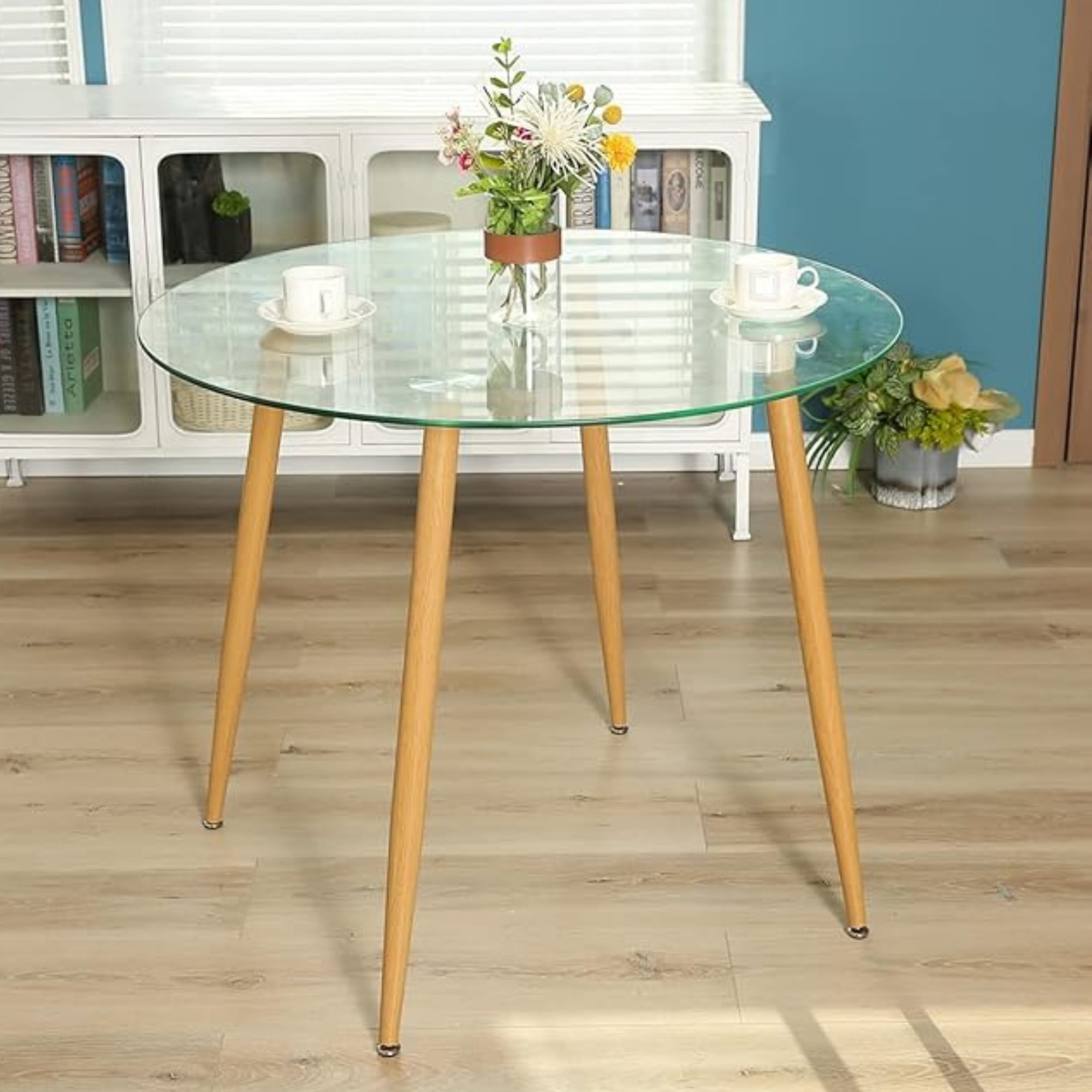 Oh! Mi Hogar ® - Mesa Lyon Redonda De Vidrio Base Natural 110cm