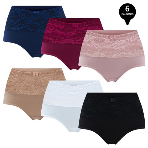 Giovacchino - Pack De 6 Calzon Tiro Alto Algodón Con Encaje