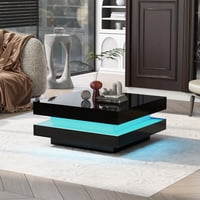 M&Ms - On-Trend High Gloss Minimalist Design With Led Lights, 2-Tier Square Coffee Table, Center Table For Living Room, 31.5''X31.5''X14.2'',Black