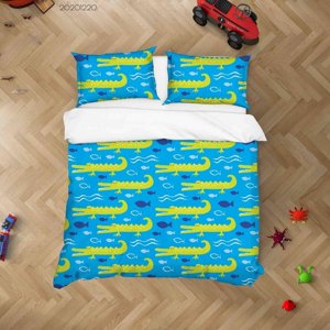 Milsleep - 3D Animal Dibujado A Mano Cocodrilo Océano Funda De Edredón Juego De Ropa De Cama Funda Nórdica