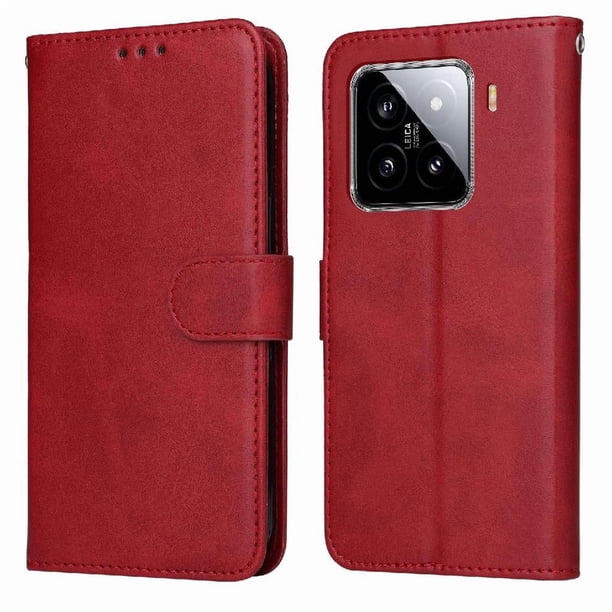 Funda Billetera para Xiaomi 15 Pro con Porta Tarjetas y Soporte Ajustable Rojo