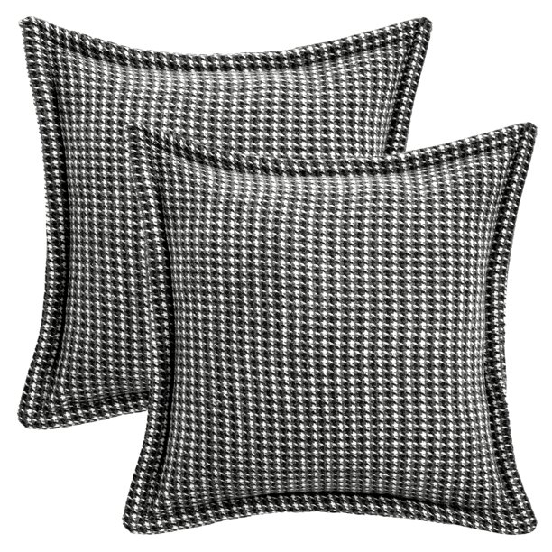 REGALWOVEN Juego de 2 fundas de cojín decorativas de pata de gallo negro 20" x 20"
