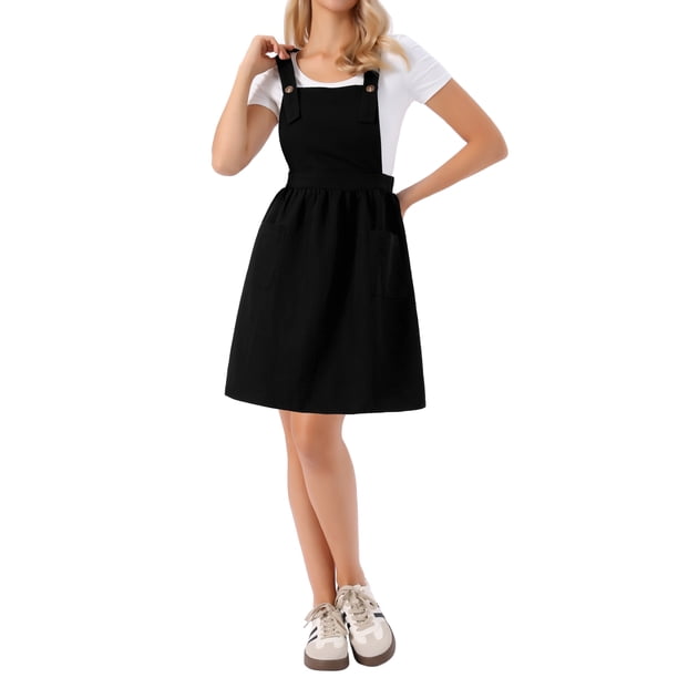 Vestido Pichi INSPIRE CHIC para Mujeres Línea A Tirantes Ajustables Largo hasta la Rodilla Vestidos Peto XL Negro