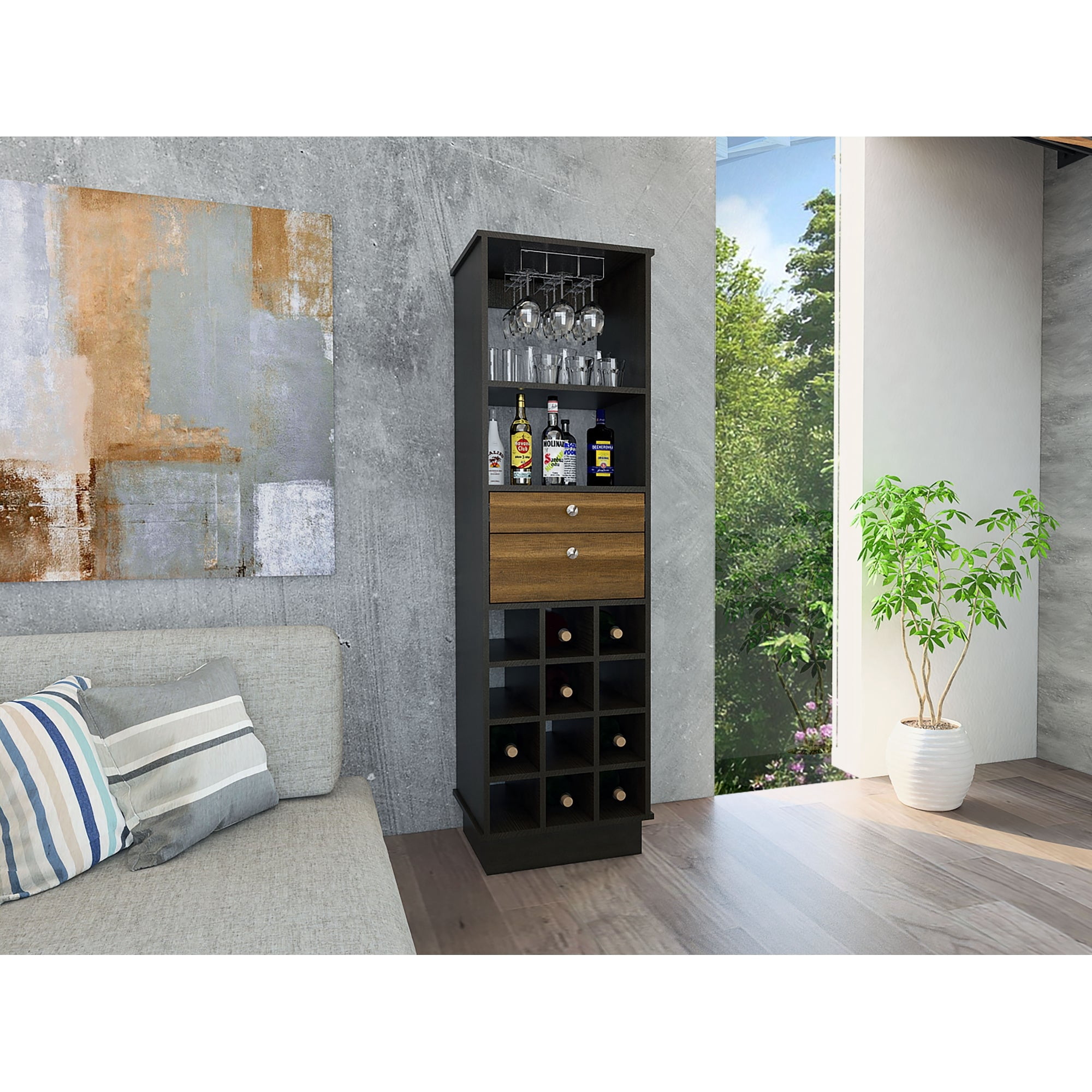 Tuhome - Bar Alto Classic Color Caramelo Y Wengue 160x46x40 Cm