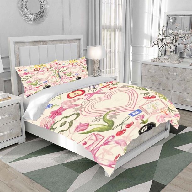 3pcs Hand Painted Love And Fruit Fruit Butterfly Romantic Illustration Theme Print Three Piece bedding Soft Duvet Cover And Two Pillowcases