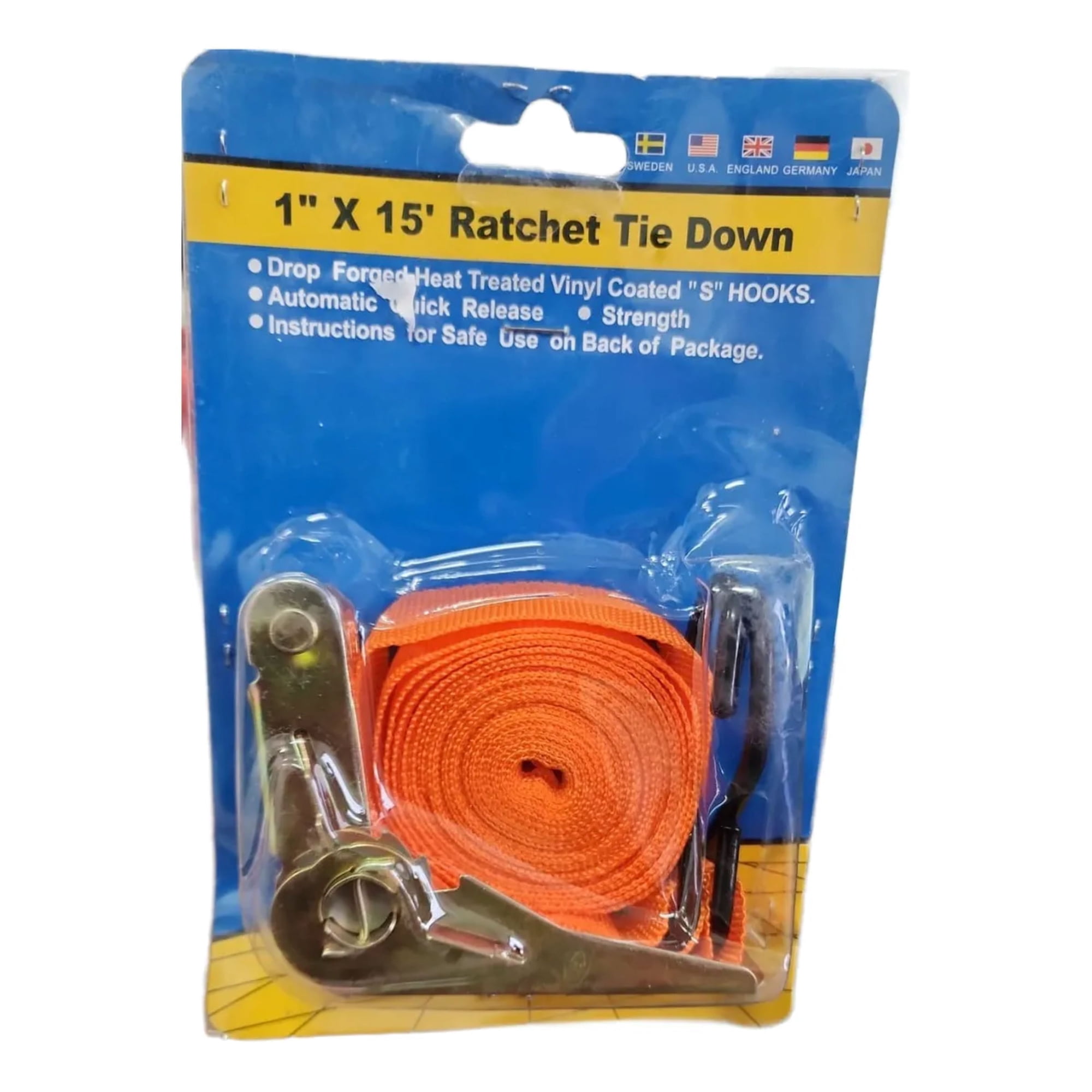 Metalfer - Eslinga De Amarre 1 X 15ft Ratchet Tie Down 4.5 Metros Naranja Oscuro