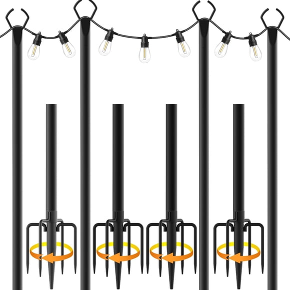 Postes para luces de cadena Mutovlin 3 m paquete de 4, metal negro
