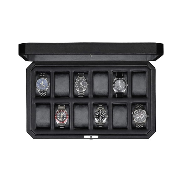 Caja de Relojes ROTHWELL 12 Ranuras Cuero Negro/Gris