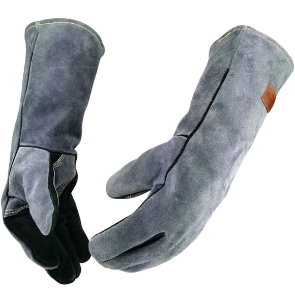 Guantes de soldadura WZQH 14 pulgadas 932 °F resistentes al calor M negro-gris