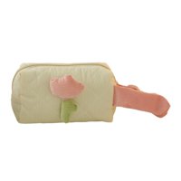 Magideal - Bolsa De Maquillaje De Tulipán, Estuche De Cosméticos, Organizador De Maquillaje De Regalo, Bolsa Bonita, Bolsa De Aseo Portátil Multifunción Con Crem Mango Lateral Beige