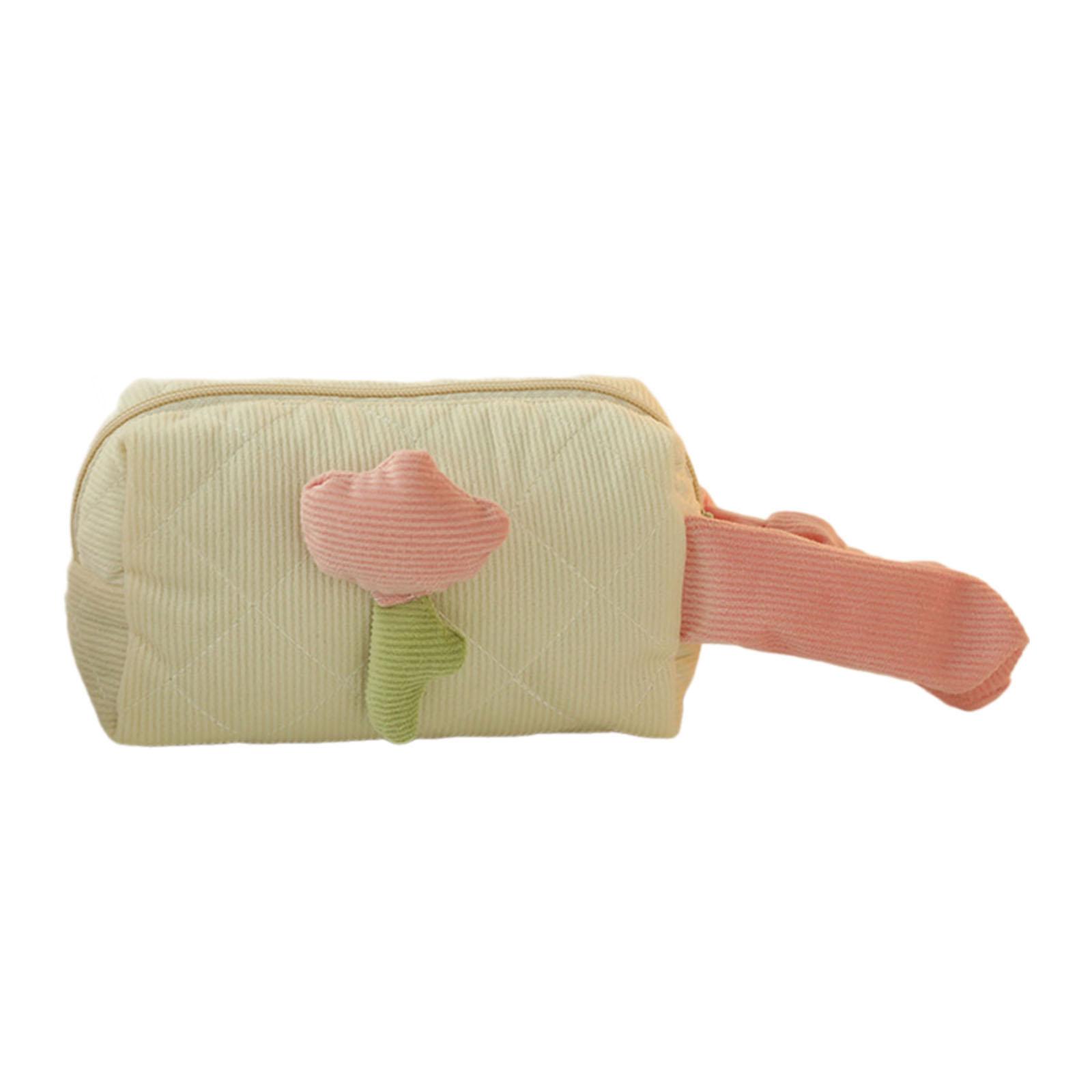 Magideal - Bolsa De Maquillaje De Tulipán, Estuche De Cosméticos, Organizador De Maquillaje De Regalo, Bolsa Bonita, Bolsa De Aseo Portátil Multifunción Con Crem Mango Lateral Beige