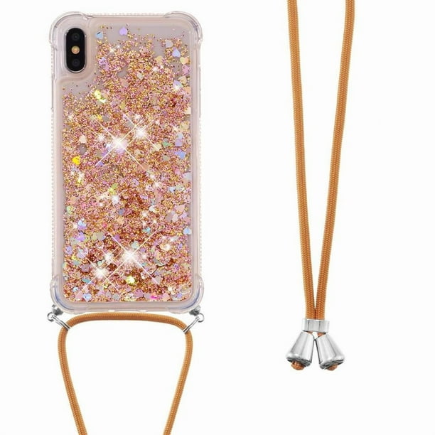 Funda FOXDOCK para iPhone Xs Max con Cuerda Ajustable, Brillo Líquido, Protección Antigolpes y Lente – Ideal para Regalo