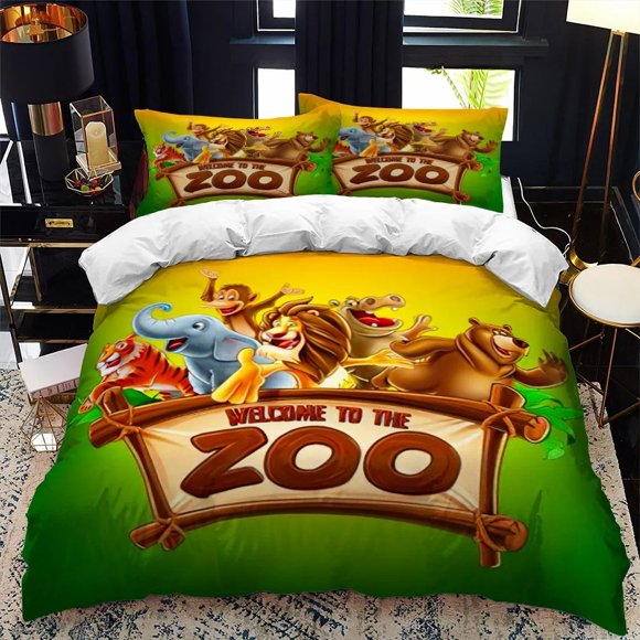 Cartoon Zoo Animal Bedding Set Boys Girls Duvet Cover Pillowcase Bed Kids Adult Fashion Home Textileextile