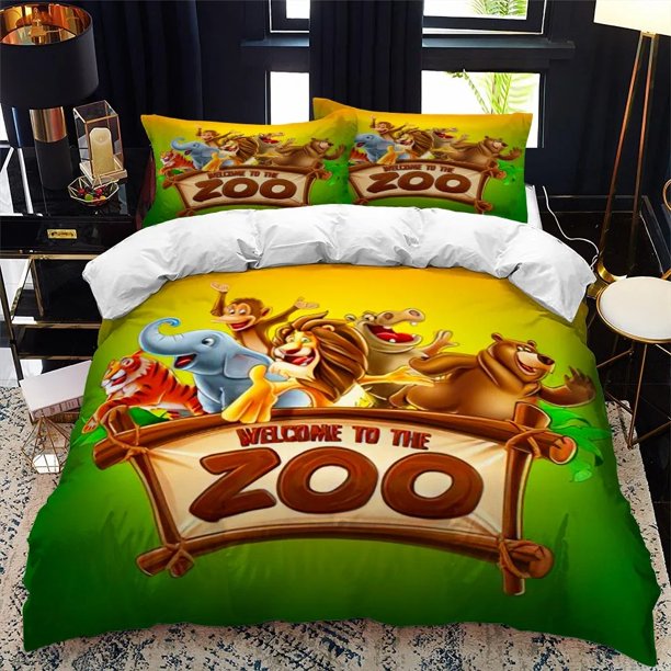 Cartoon Zoo Animal Bedding Set Boys Girls Duvet Cover Pillowcase Bed Kids Adult Fashion Home Textileextile