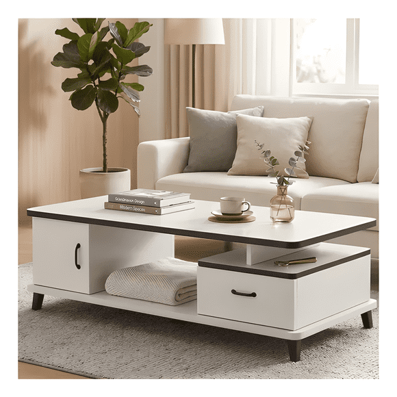 Mesa De Centro Róhe 100x48x41 Cm Con Cajón Y Puerta