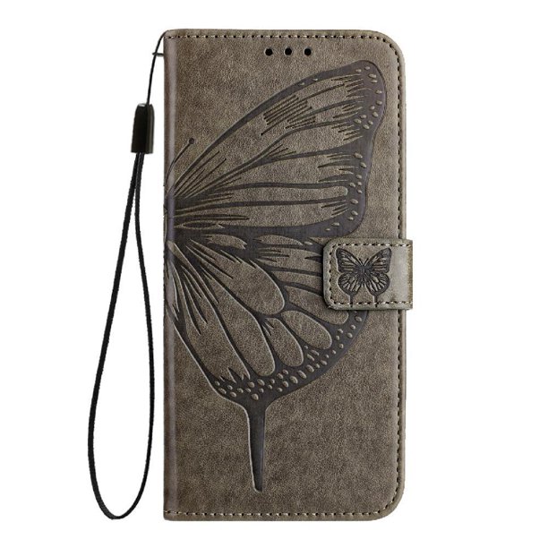 Funda cartera mariposa para Samsung Galaxy A56 5G con soporte y ranuras para tarjetas Gris